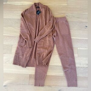 Cozy Tan Knit Cardigan and Pants Set